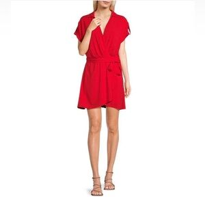 GB Tab Sleeve Wrap Dress in Red